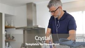  Presentation with ironing - Amazing PPT theme having ironing clean laundry at home backdrop and a gray colored foreground