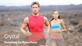  Presentation with triathlon run woman - Presentation theme consisting of ironman - running sport people jogging background and a coral colored foreground