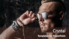  Presentation with tint sunglasses - Audience pleasing slide deck consisting of iroquis - portrait of a hipster man backdrop and a  colored foreground