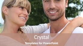  Presentation with girl scouts animated - PPT theme featuring blind date - girl looking fondly at boyfriend background and a coral colored foreground