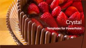  Presentation with chocolate strawberry - PPT theme having irresistible frash chocolate and strawberry cake over yellow background background and a tawny brown colored foreground