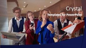  Presentation with employees - Cool new presentation design with irresponsible-manager-ignoring-her-employees backdrop and a tawny brown colored foreground