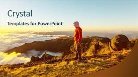  Presentation with couples hiking - Cool new presentation theme with irrigation canal - hiking on madeira island portugal backdrop and a sky blue colored foreground