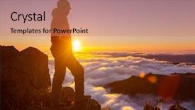  Presentation with couples hiking - Beautiful PPT theme featuring irrigation canal - hiking on madeira island portugal backdrop and a coral colored foreground