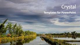  Presentation with canal irrigation - PPT theme featuring irrigation canal system in rice background and a gray colored foreground