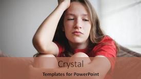  Presentation with teenage depression - PPT theme enhanced with irritated-teenage-girl-sitting background and a coral colored foreground