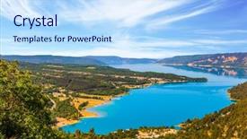  Presentation with water pool in river cave - Slides consisting of is bright azure the midday background and a  colored foreground