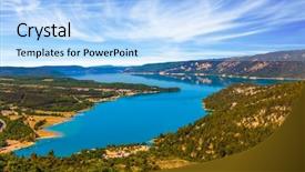  Presentation with river flow - Audience pleasing presentation theme consisting of is bright azure the midday backdrop and a  colored foreground