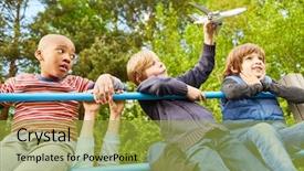  Presentation with children climbing - Presentation theme having is climbing and playing together background and a yellow colored foreground