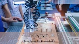  Presentation with automation - Presentation design consisting of is controlling robotic arms automation background and a coral colored foreground