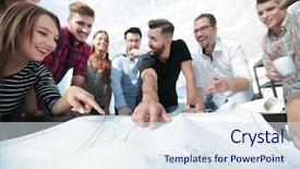  Presentation with cooperative cooperation at new project - Colorful presentation theme enhanced with is discussing a new project backdrop and a sky blue colored foreground