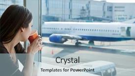  Presentation with lactation young woman breastfeeding - Audience pleasing presentation theme consisting of is drinking coffee in airport backdrop and a light blue colored foreground