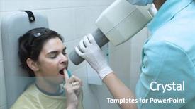  Presentation with female - Theme featuring is examined dental x-ray background and a seafoam green colored foreground