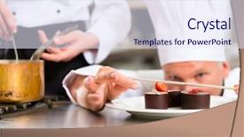  Presentation with hotel kitchen - Slide deck consisting of is finishing a sweet dessert background and a sky blue colored foreground