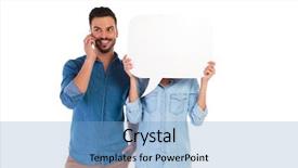  Presentation with talking on phone - Beautiful presentation theme featuring is holding a speech bubble backdrop and a  colored foreground