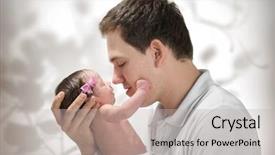  Presentation with neonatal premature newborn baby girl - PPT theme having is holding his newborn baby background and a light gray colored foreground