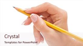  Presentation with hand holding pencil - Beautiful PPT layouts featuring is isolated on a white backdrop and a  colored foreground
