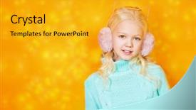  Presentation with kids fashion - PPT layouts featuring is posing over the yellow background and a  colored foreground