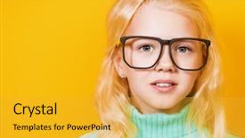  Presentation with kids fashion - PPT theme with is posing over the yellow background and a gold colored foreground