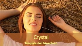  Presentation with girl model - Cool new PPT layouts with is relaxing on the haystack backdrop and a red colored foreground