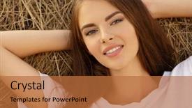  Presentation with sexy girl - PPT layouts featuring is relaxing on the haystack background and a  colored foreground