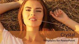  Presentation with girl model - Slide set consisting of is relaxing on the haystack background and a red colored foreground