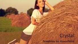  Presentation with sensuality woman black angel relaxing - Beautiful slide set featuring is relaxing on the haystack backdrop and a red colored foreground