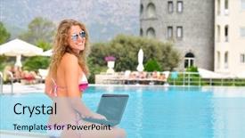  Presentation with water woman swimming underwater - Theme featuring is sitting on the edge background and a  colored foreground