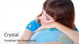  Presentation with red globe - Cool new slides with people holding earth - red-haired girl is sleeping backdrop and a sky blue colored foreground