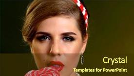  Presentation with eating - Audience pleasing PPT theme consisting of is sucking candy on gradation backdrop and a tawny brown colored foreground