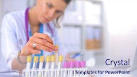  Presentation with vials - Colorful presentation design enhanced with is surrounded by medical vials backdrop and a sky blue colored foreground