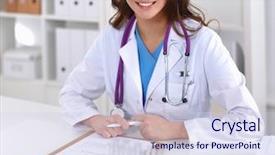  Presentation with vials - Amazing slide deck having is surrounded by medical vials backdrop and a sky blue colored foreground