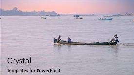  Presentation with boats - Audience pleasing PPT theme consisting of is the most important waterway backdrop and a  colored foreground