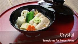  Presentation with japanese style - Presentation design enhanced with ishikawa - jibuni kanazawa style duck meat background and a  colored foreground