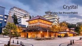  Presentation with onsen - Amazing presentation design having ishikawa - kaga onsen japan backdrop and a light blue colored foreground