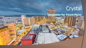  Presentation with japan - Slide deck with ishikawa - kanazawa japan downtown rooftop cityscape background and a ocean colored foreground