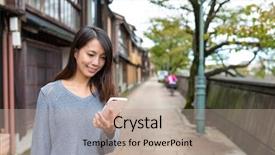  Presentation with nurse cellphone - Slide set enhanced with ishikawa - woman looking at cellphone background and a  colored foreground