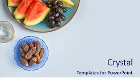  Presentation with drinking water - Presentation design consisting of islam - assorted fruit platter along background and a sky blue colored foreground