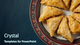  Presentation with sweet - PPT theme featuring islam - baklava - an arabian sweet background and a navy blue colored foreground