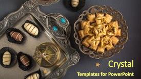  Presentation with eid - Beautiful PPT theme featuring islam - eid celebration food and festive backdrop and a tawny brown colored foreground