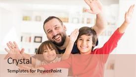  Presentation with new home - Amazing slide deck having islam - happy father and son backdrop and a coral colored foreground