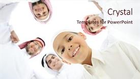  Presentation with heads - Beautiful theme featuring islam - happy group of arabic people backdrop and a lemonade colored foreground