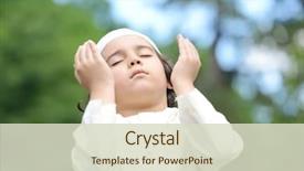  Presentation with arabic - Slide set enhanced with islam - little arabic boy praying outdoor background and a soft green colored foreground