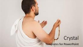  Presentation with islam hajj - Amazing PPT layouts having islam - muslim man wearing hajj cloth backdrop and a soft green colored foreground