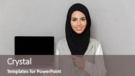  Presentation with arabic woman - Beautiful presentation design featuring islam - portrait of a smiling young backdrop and a gray colored foreground