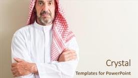  Presentation with confident - Slide deck having islam - senior arabic man background and a sky blue colored foreground