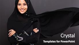  Presentation with woman muslim - Presentation design featuring islam - stylish muslim woman on black background and a dark gray colored foreground