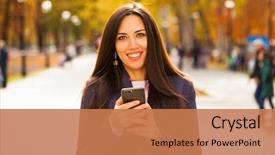  Presentation with autumn blue - Colorful PPT theme enhanced with islam - woman calling by phone happy backdrop and a coral colored foreground