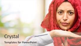  Presentation with time is running out - PPT theme having islam - young arab woman wearing hijab background and a lemonade colored foreground