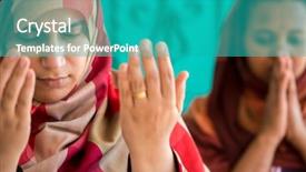  Presentation with christian women - Colorful PPT theme enhanced with islam christianity - muslim and christian women praying backdrop and a teal colored foreground